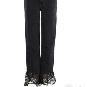 ౨ৎPaige Black Ankle Ribbon Ruffle Hem Jeans౨ৎ